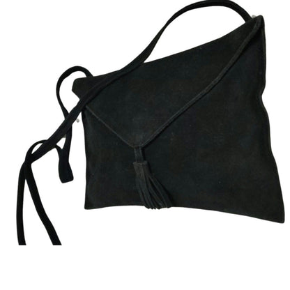 Black Suede Crossbody Envelope Handbag Tassel Magnetic Closure Fold Over Top