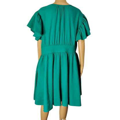 Green Nordstrom Chelsea 28 Fit & Flare Midi Short Ruffle Cap Sleeve Dress Size 2X