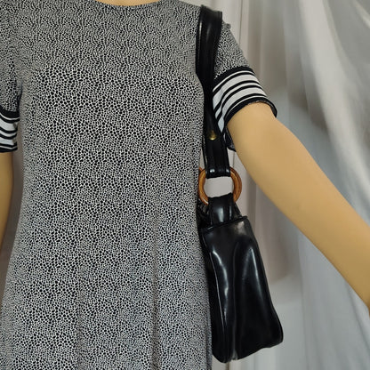 1970s Black Vinyl Convertible Shoulder Handbag Top Handle Purse  Wood Loops