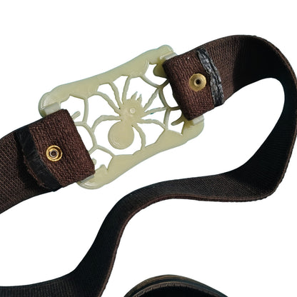 70s Plastic Spider Belt Buckle Wide Brown Elastic Snap Closure Cinching Belt 24