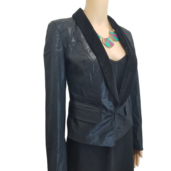 Velvet Lapel Fitted Single Breast Guess Tuxedo Jacket Back Split Size Small [VINTAGE]