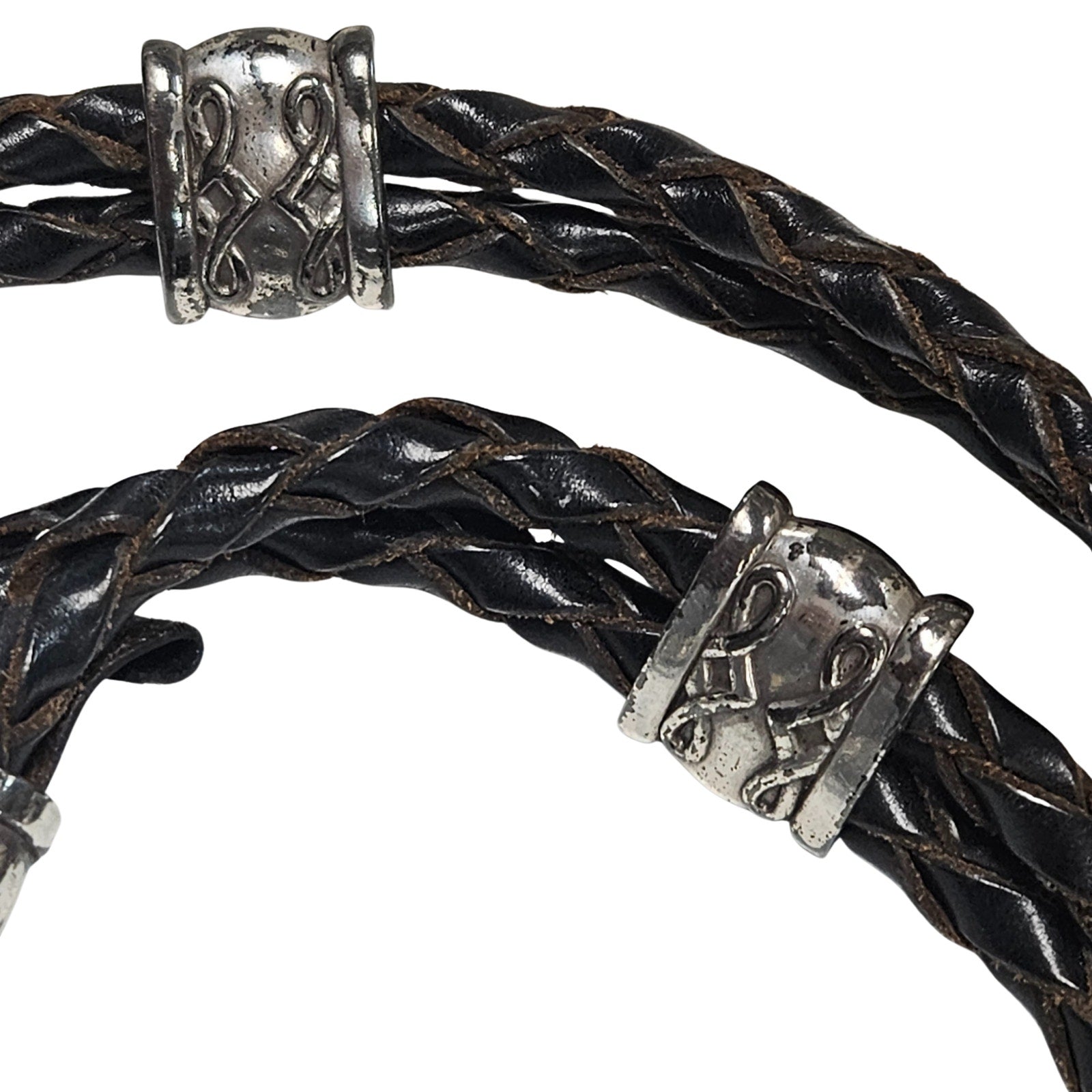 1990s Silver Brighton Western Lariat Double Braided Pull Through Leather Belt [Vintage]