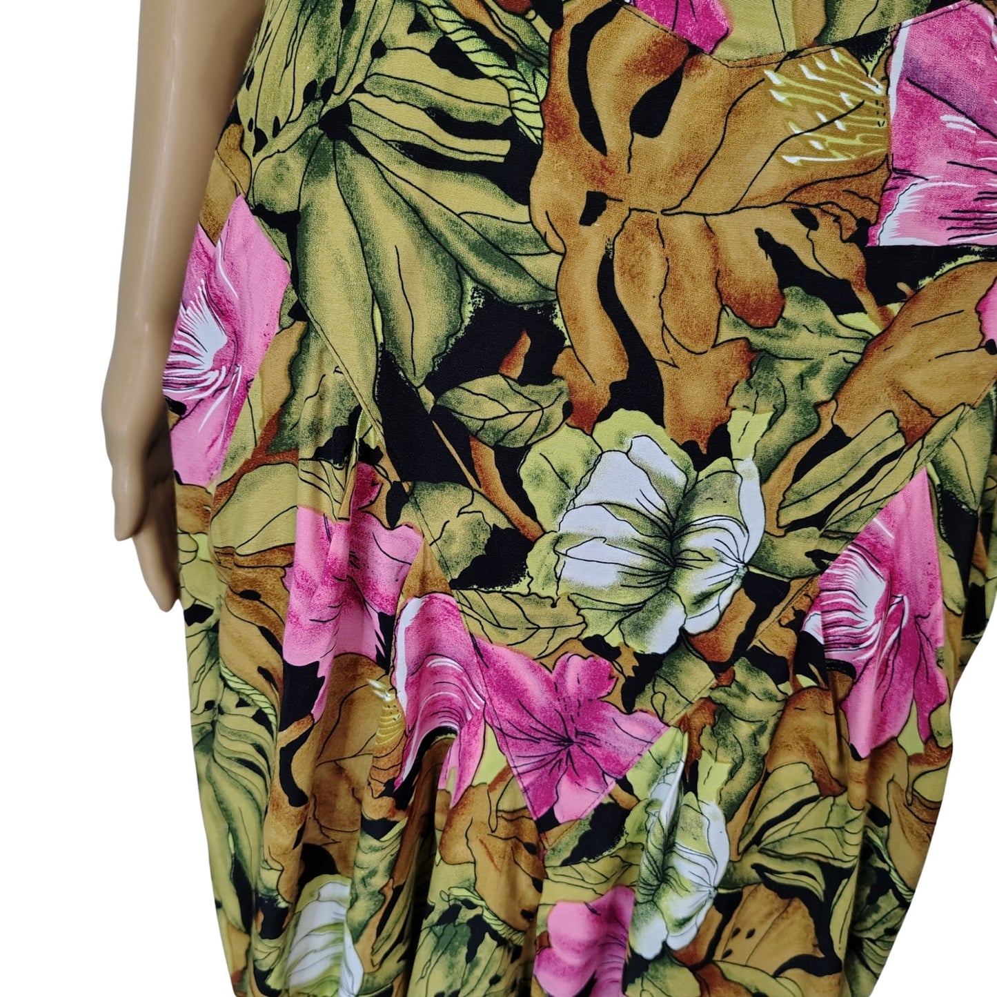 1980s April Rain Tropical Wiggle Dress Shoulder Pads Button Up Back Size Small [Vintage]