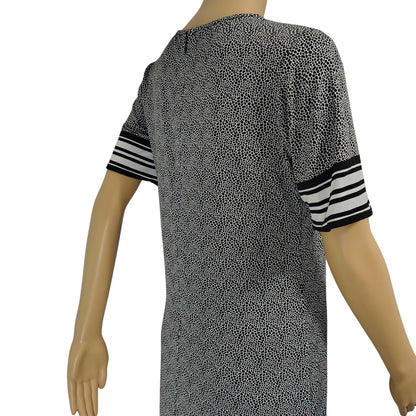Michael Kors Short Sleeve Black White Midi Sheath Dress Stripes Size Small