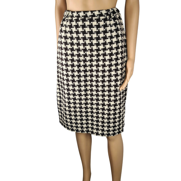 1970s Aspen Sportswear Dark Brown Cream Wool Houndstooth Knit Skirt Size XS [Vintage]