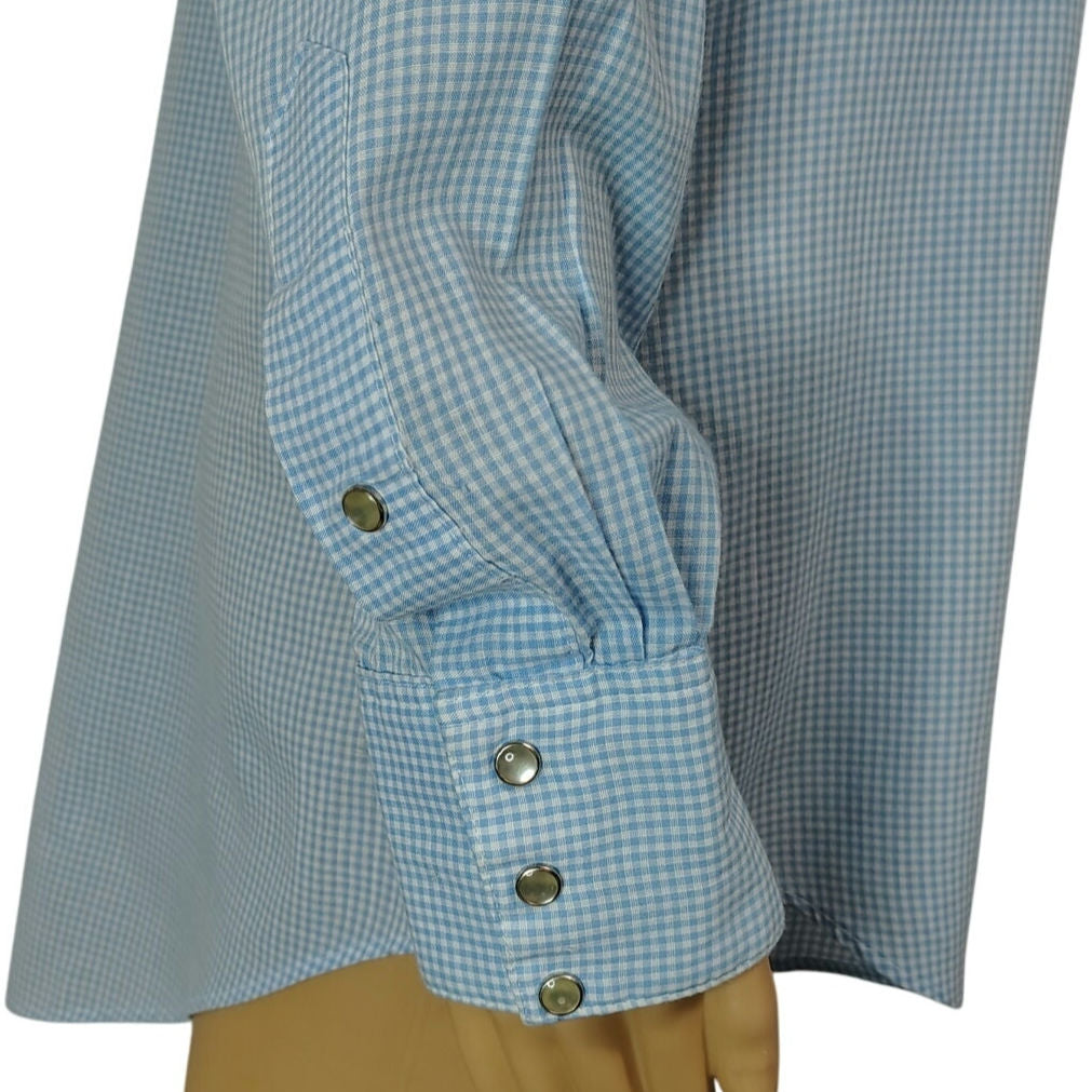 1950s Blue Micro Checks Rockmount Ranch Wear Custom Fitted Western Shirt Size Small [Vintage]