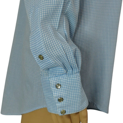 1950s Blue Micro Checks Rockmount Ranch Wear Custom Fitted Western Shirt Size Small [Vintage]