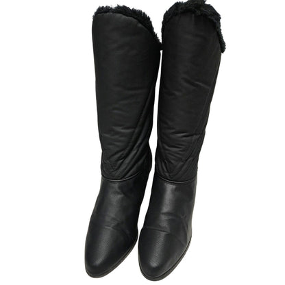 1980s Black Waterproof Rainboots 3 Inch Pump Heel Narrow Faux Fur Lining Size 7