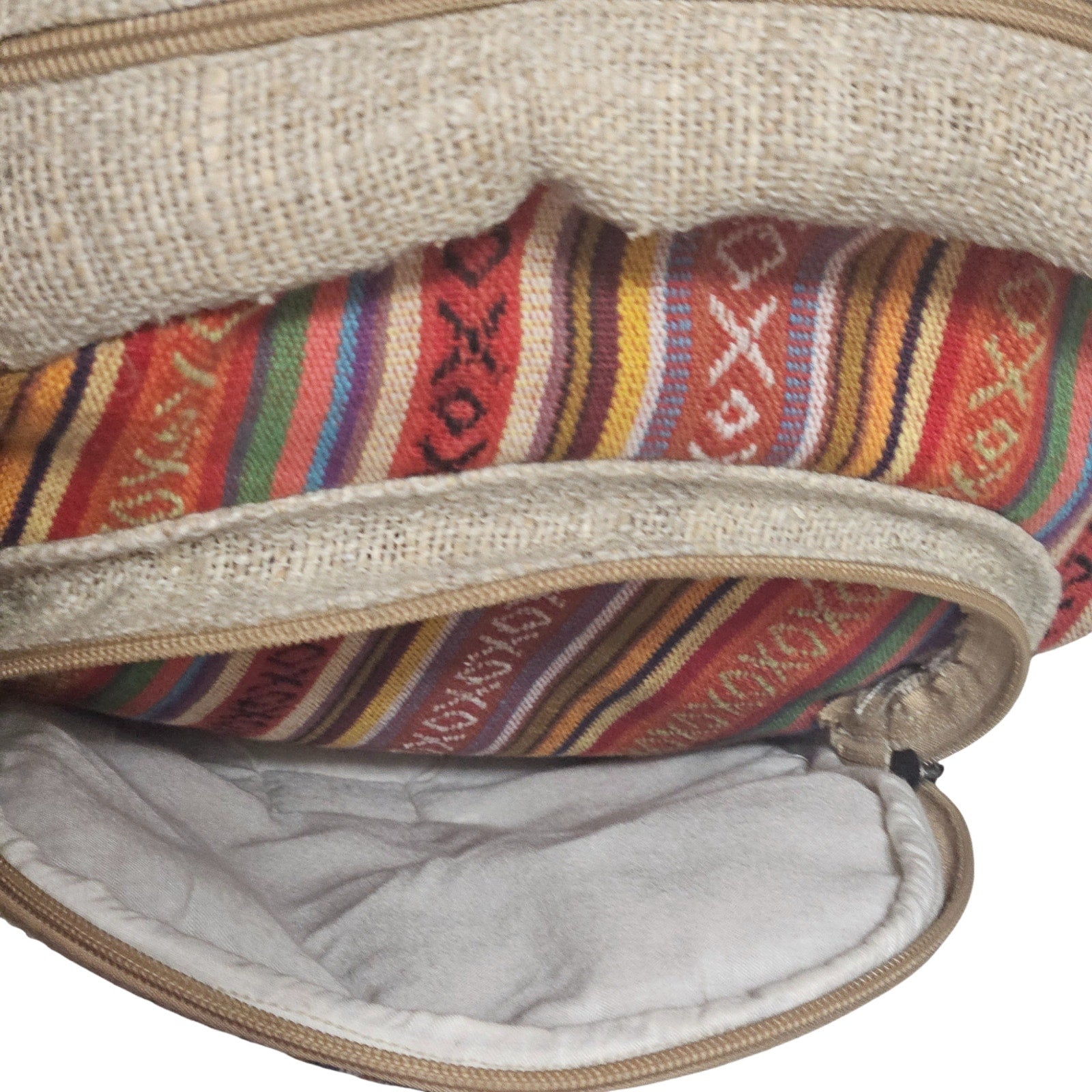 Tan Striped Handmade Pure Hemp THC FREE Laptop Holder Four Pocket Backpack