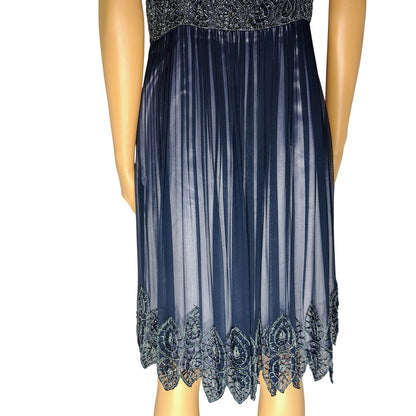100% Silk Adrianna Papell Evening Formal Semi-Formal Dress Beaded Tank Top SZ 8P