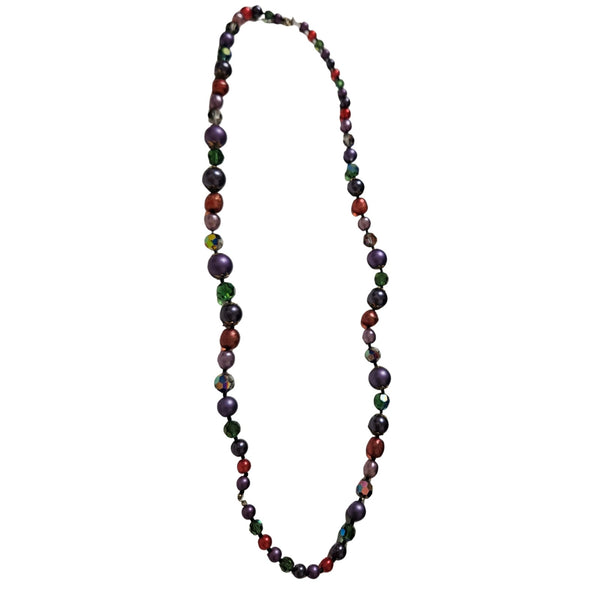 1950s Aurora Borealis Carnival Glass Plastic Beaded Opera Length Necklace [Vintage]