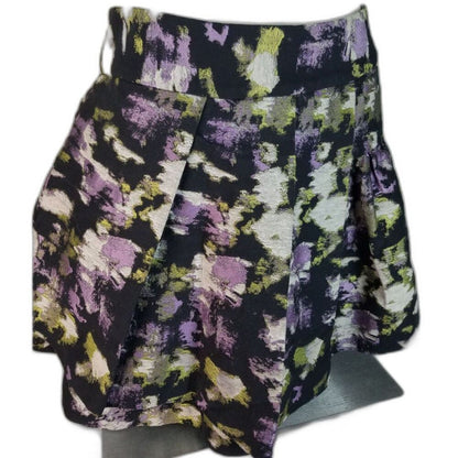 Pleated Purple Gray Black Banana Republic Flare Side Zip Mini Skirt Size 4