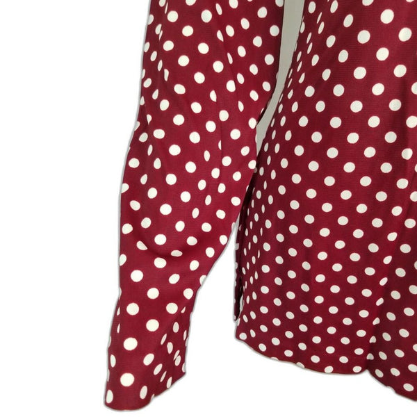 60s Vintage Go Go Burgundy White Polka Dot Long Sleeve Collar Tunic  Size Small [Vintage]