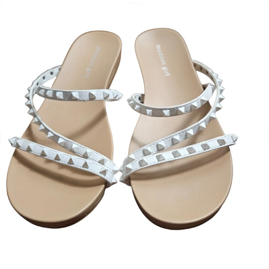 White Madden Girl Women's Candy Slide Strappy Sandal Square Spikes Size 8.5