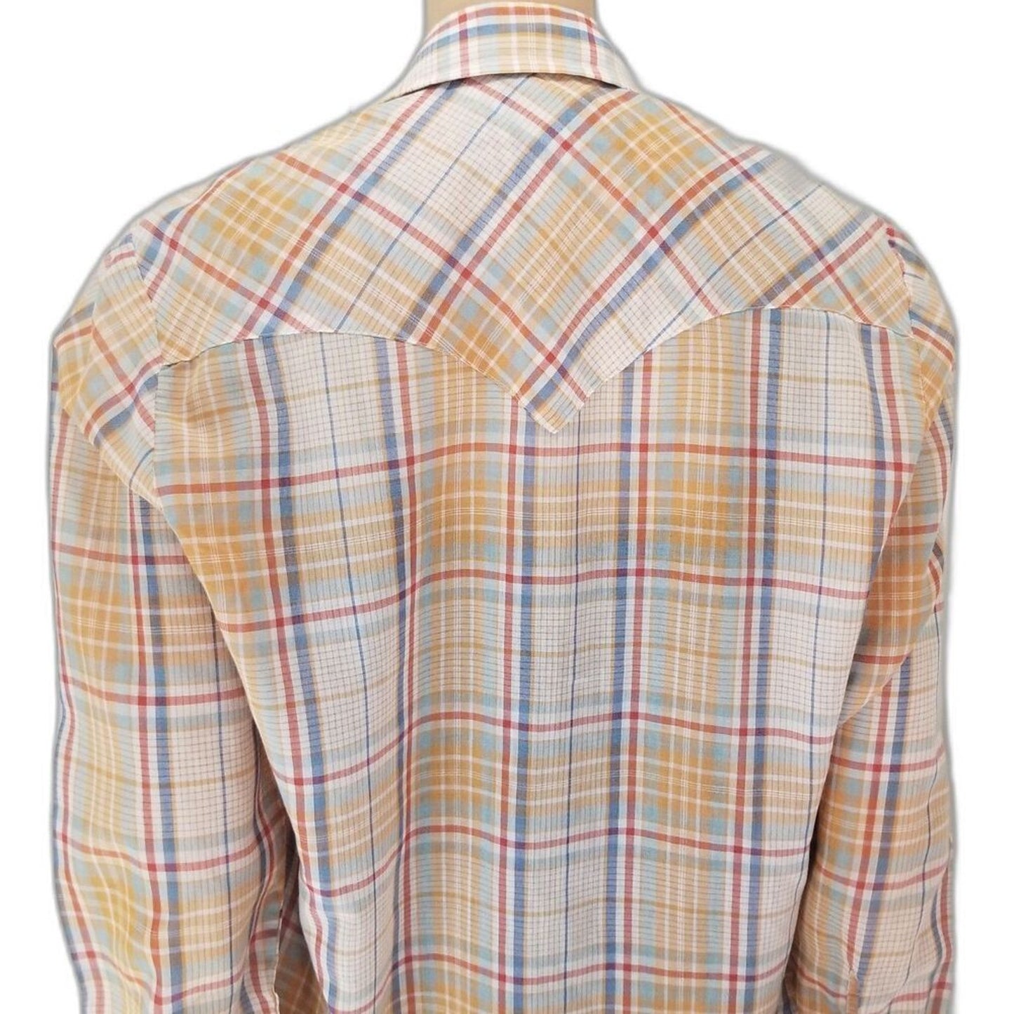 1970s Levi's Western Cowboy Button Up Shirt Big E White Tab Plaid Size Medium [Vintage]