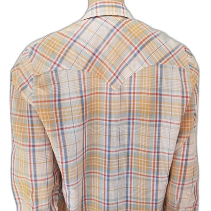 1970s Levi's Western Cowboy Button Up Shirt Big E White Tab Plaid Size Medium [Vintage]