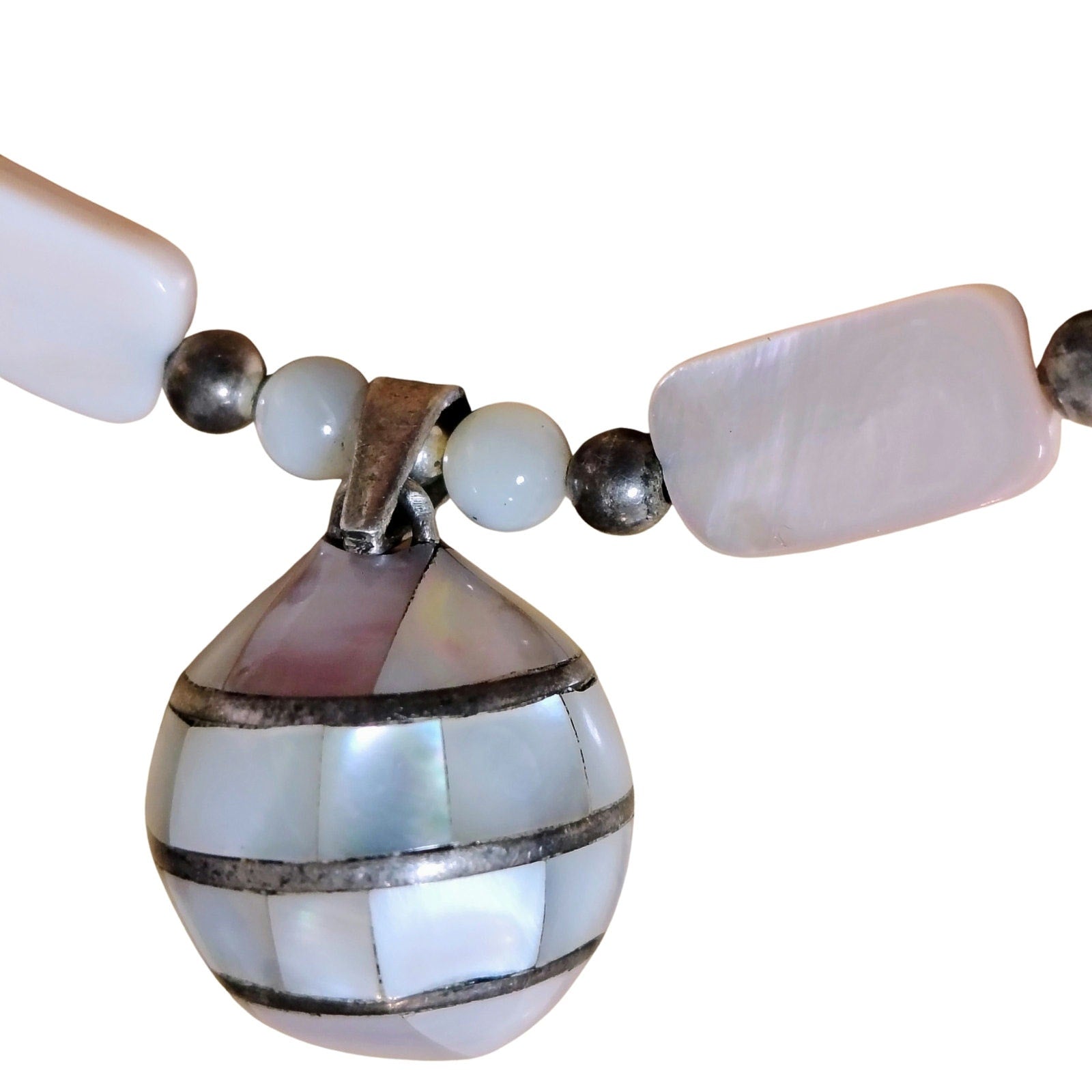 Sterling Silver Pink Mother Pearl Chime Ball Pendant Beaded Necklace [Vintage]