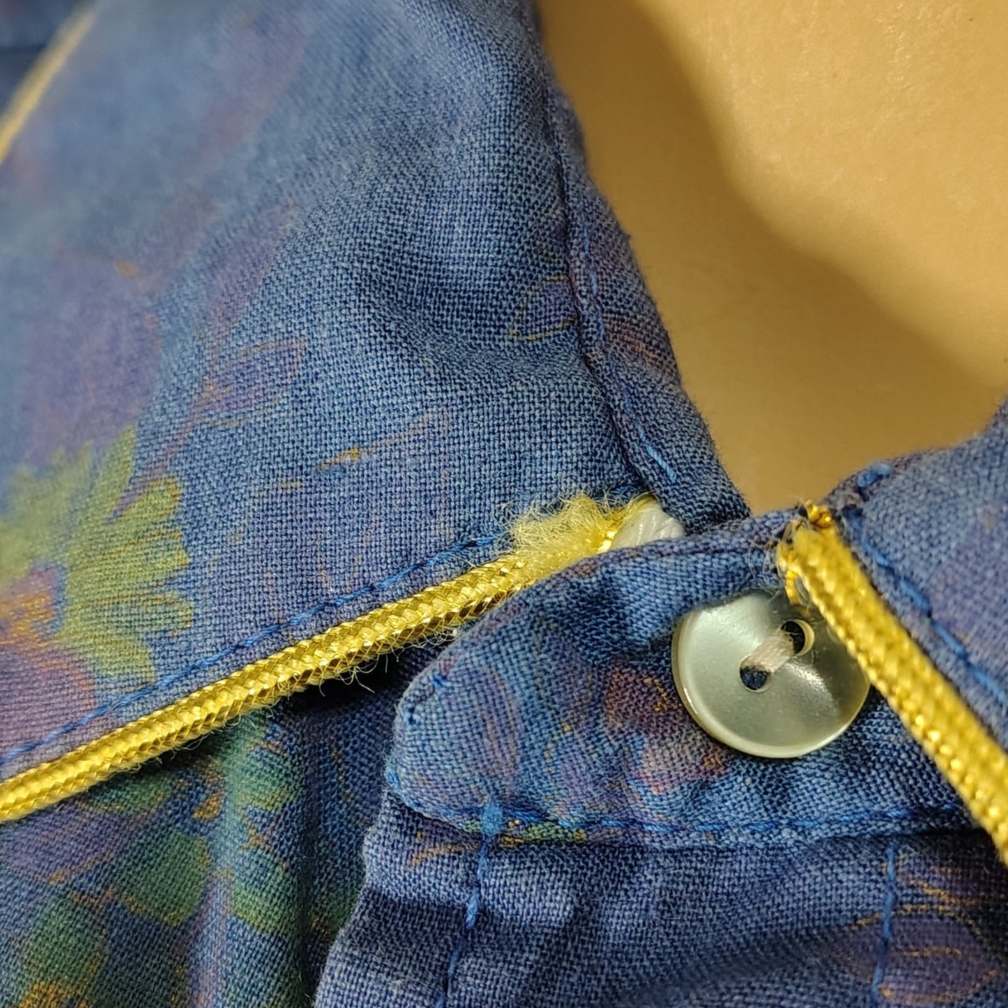 1980s Purple Floral Metallic Gold Western Pearl Snap Button Shirt H Bar C Size 15.5 [Vintage]