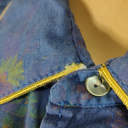 1980s Purple Floral Metallic Gold Western Pearl Snap Button Shirt H Bar C Size 15.5 [Vintage]