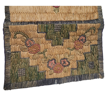 1940s Handwoven Grass Clutch Wallet Bag Floral Motiff Gently Used 8 x 6 Inch