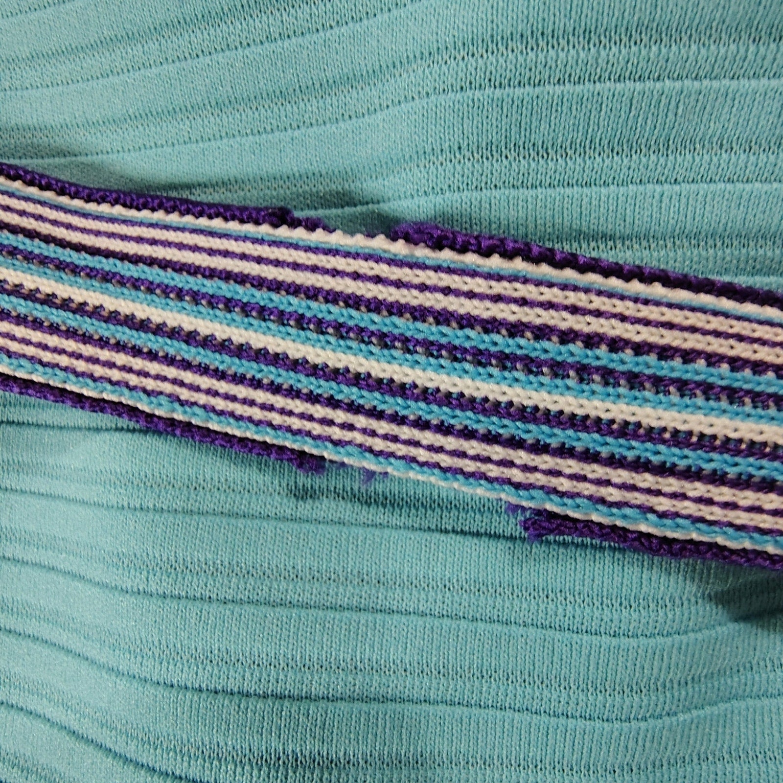 1970s Supreme Turquoise Blue Striped Texture Sleeveless High Neck Dress Size Medium [Vintage]