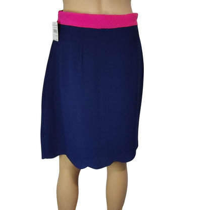 Blue Skirt Hot Pink Waistband Side Zipper Scalloped Hem by Gibson Size Medium