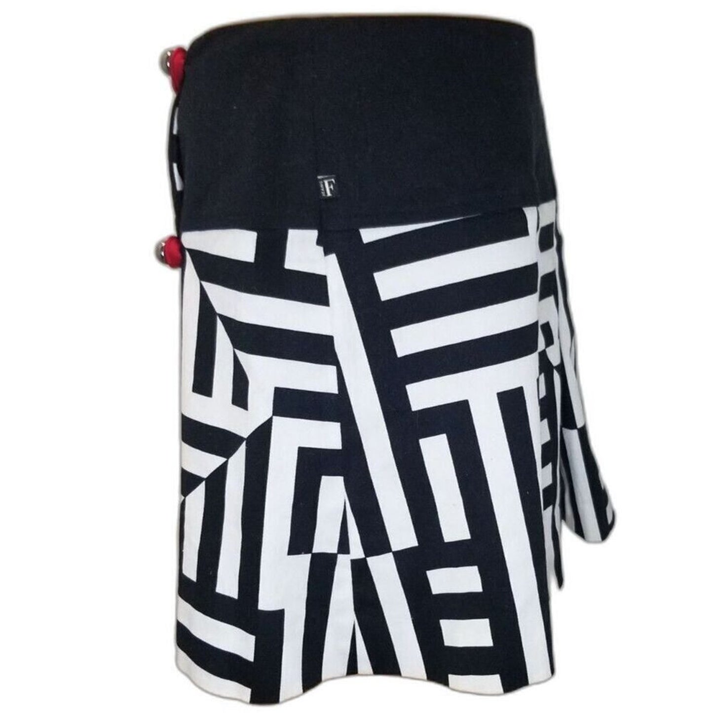 Gianfranco Ferre Jeans Geometric Print Y2K Mini Skirt White Black Red Size Medium [Vintage]