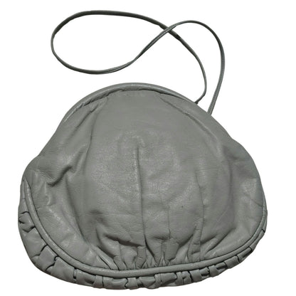 80s Gray Leather Ruched Round 2-IN-1 Crossbody Maxi Clutch Handbag Silver Studs