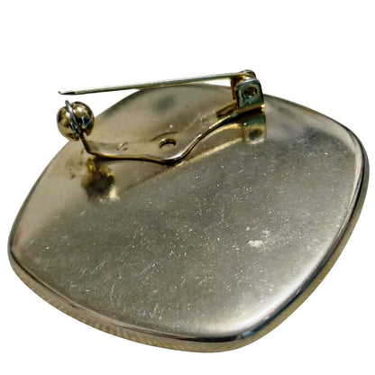 1990s Abstract Graphic Design Square Enamel Brooch Encased in Metal [Vintage]