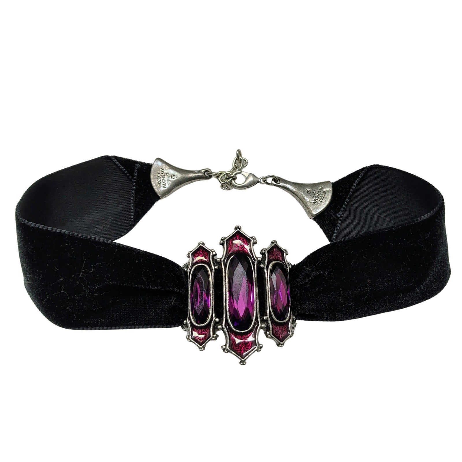 Alchemy Gothic Swarovski Crystals Purple Enamel Black Velvet Ribbon Band Choker