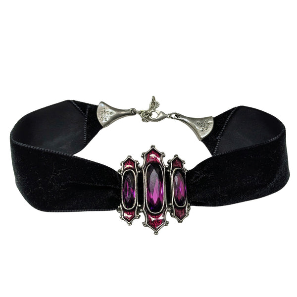 Alchemy Gothic Swarovski Crystals Purple Enamel Black Velvet Ribbon Band Choker