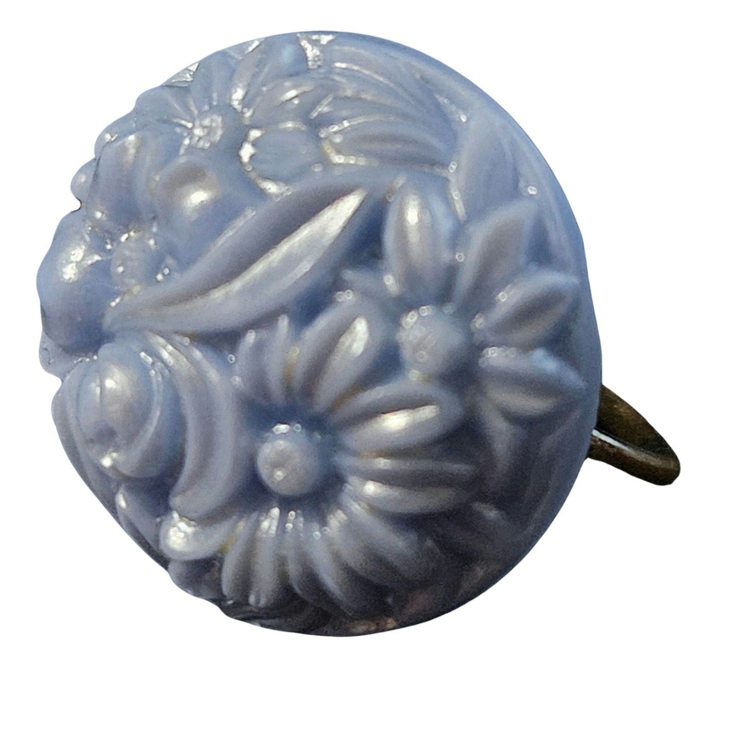Mid Century Victorian Molded Floral Periwinkle Blue Stone Clip on Earrings [Antique]