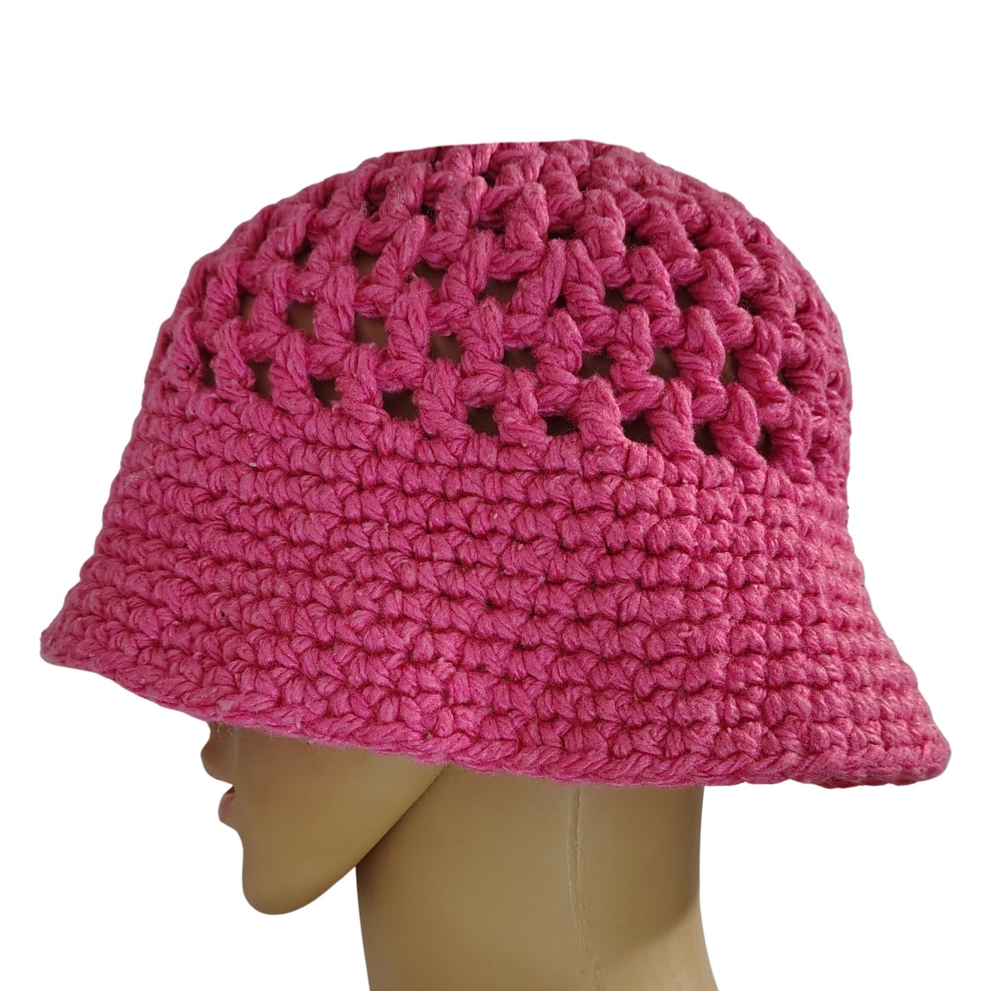 Vintage Pink Crochet Knit Bucket Hat Wide Brim Size Small