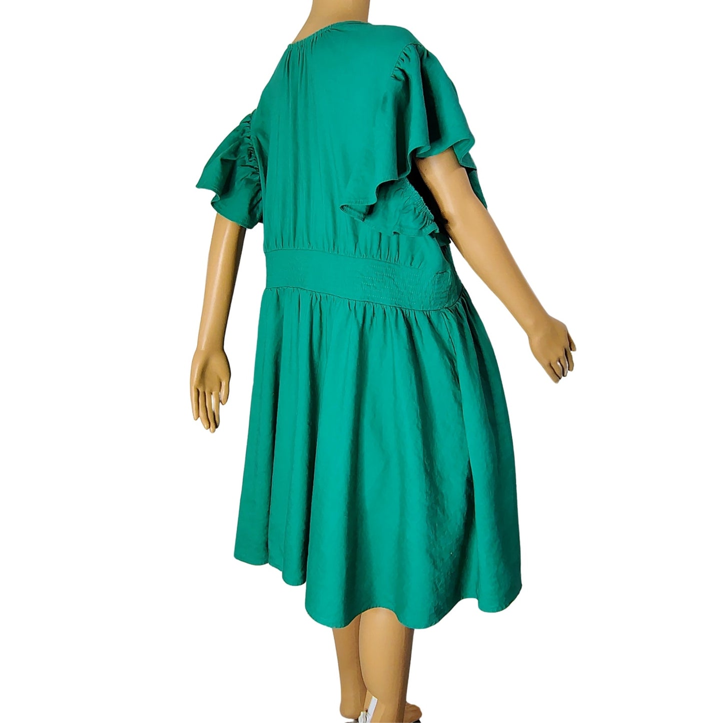 Green Nordstrom Chelsea 28 Fit & Flare Midi Short Ruffle Cap Sleeve Dress Size 2X