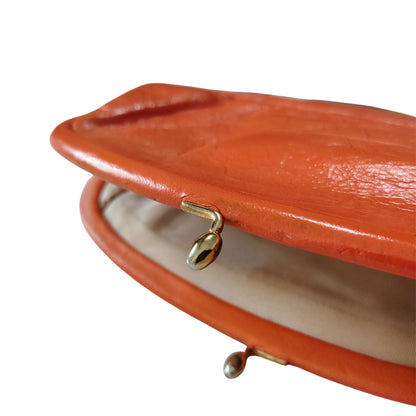 1950s Ingber Orange Genuine Leather Fold Over Clutch Handbag Gold Kiss Closure