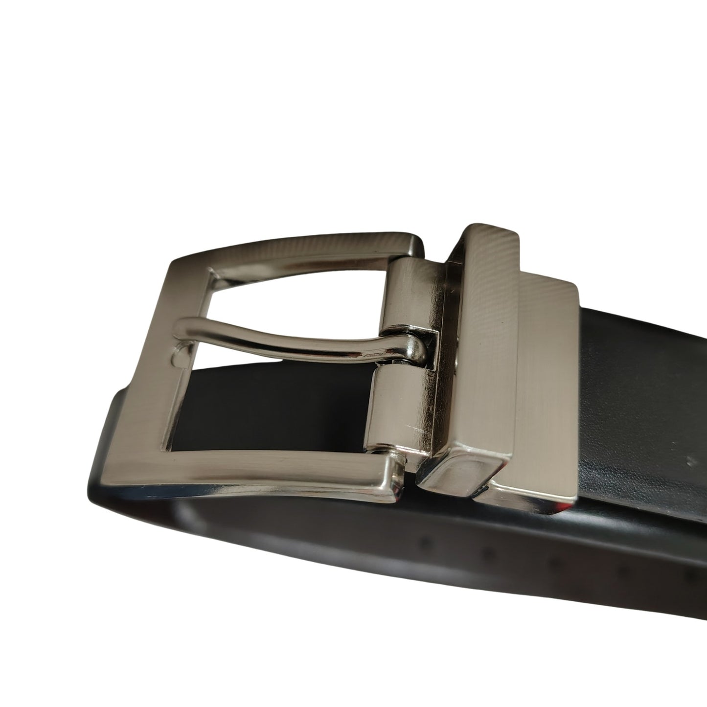 Leather Black Reversible Belt Brown Black Square Silver Buckle Size Large