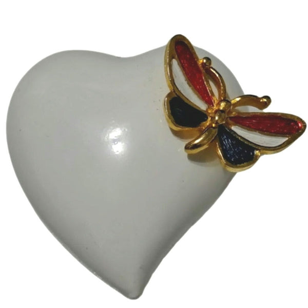 1970s Lisa Heart Brooch Removable Butterfly Lapel Pin Metal Alloy Enamel [Vintage]