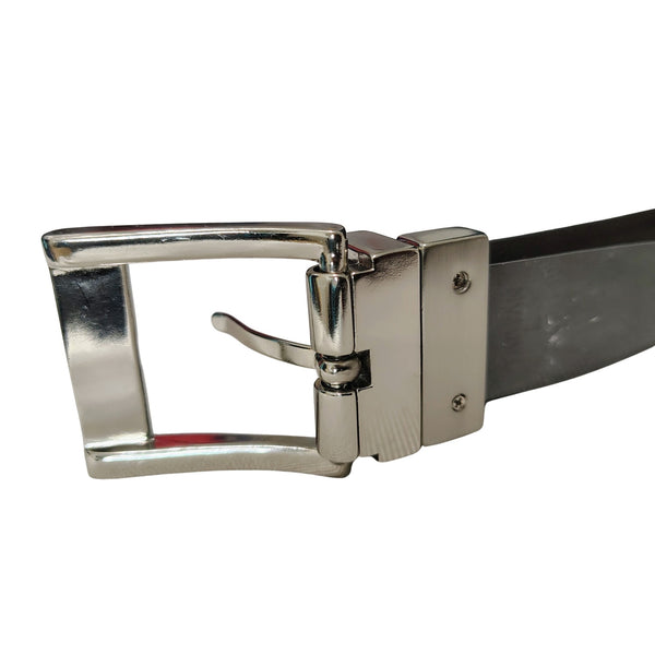Leather Black Reversible Belt Brown Black Square Silver Buckle Size Large