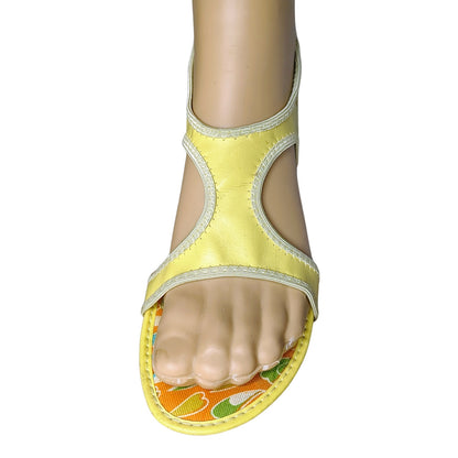 1960 - 1970s Yellow Flower Power Bohemian Era Sandals Low Heel Cut Out Design Size 6.5 [Vintage]
