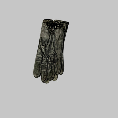 Vintage Anne Klein Aris Black Soft Leather Frog Closure Gloves Size Large Womens