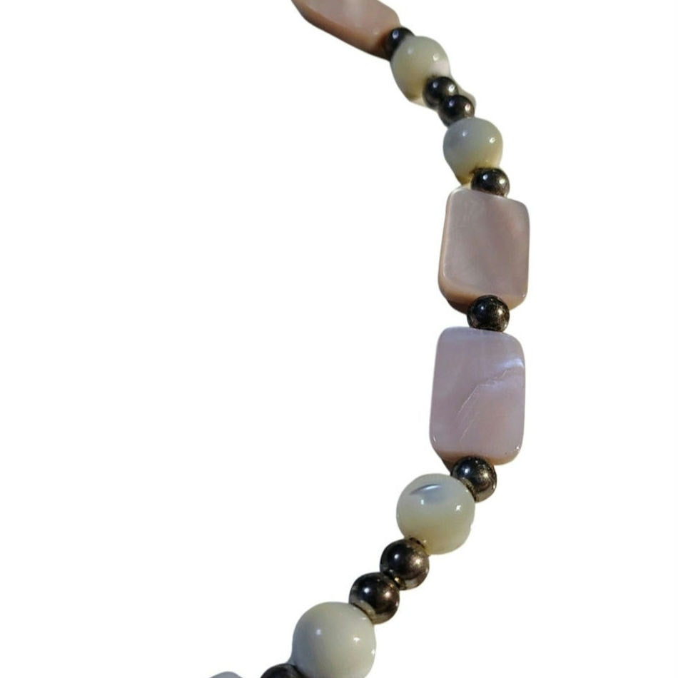 Sterling Silver Pink Mother Pearl Chime Ball Pendant Beaded Necklace [Vintage]