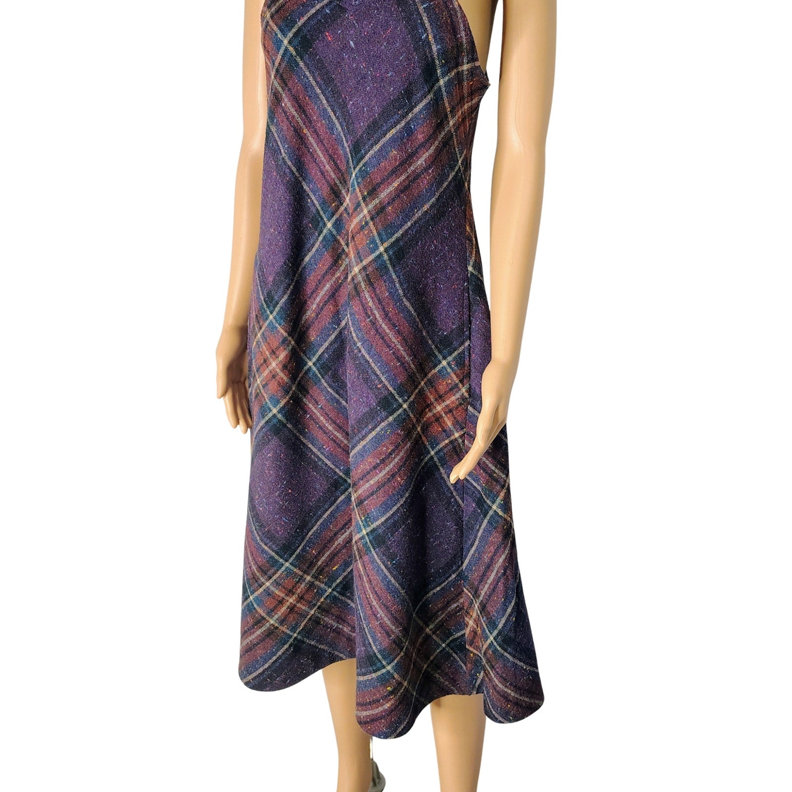 1960s Plaid Spaghetti Strap Overall Bib ALine Sheath Hidden Pockets Dress Size 5 [Vintage]