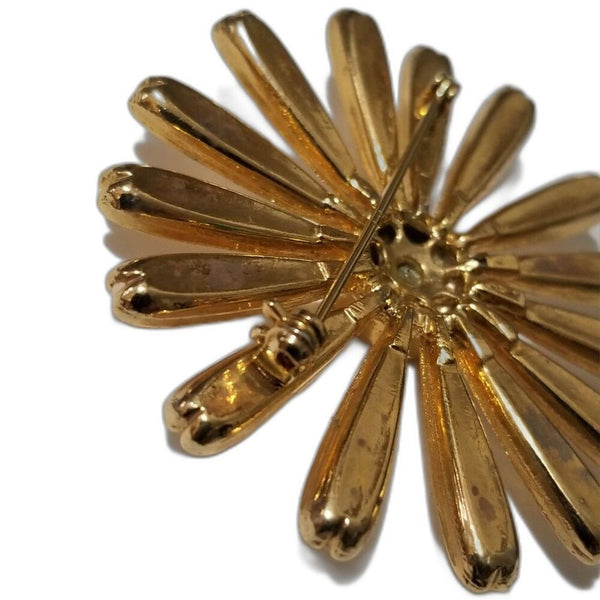 1960s Vintage Cream Enamel Ware Daisy Brooch Pin Yellow Center Gold Tone 2 Inch