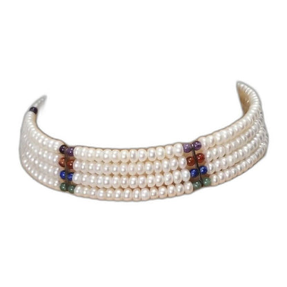 Bridal Set Vintage Pearl Gems Choker Four Strand Memory Wire Matching Bracelet