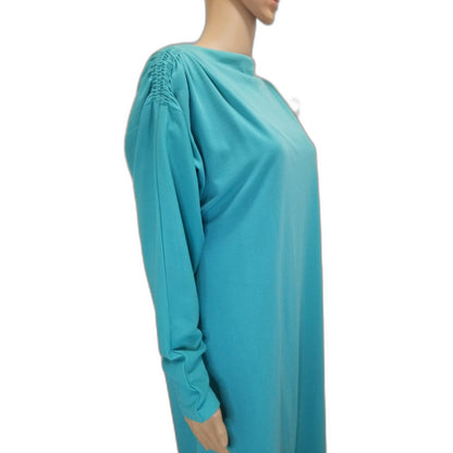 80s Vintage Handmade Long Sleeve Aquamarine High Neck Dress Size Medium