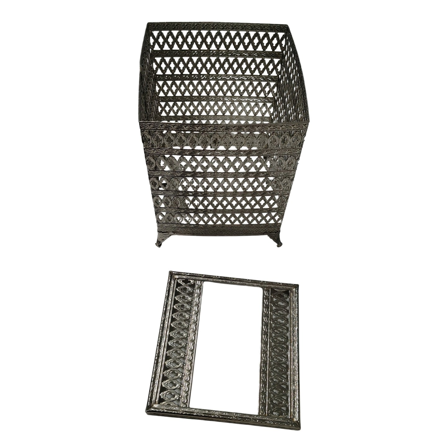1960s Ornate Filigree Design Silver Tone Tissue Box Holder Hollywood Regency Era [Vintage}