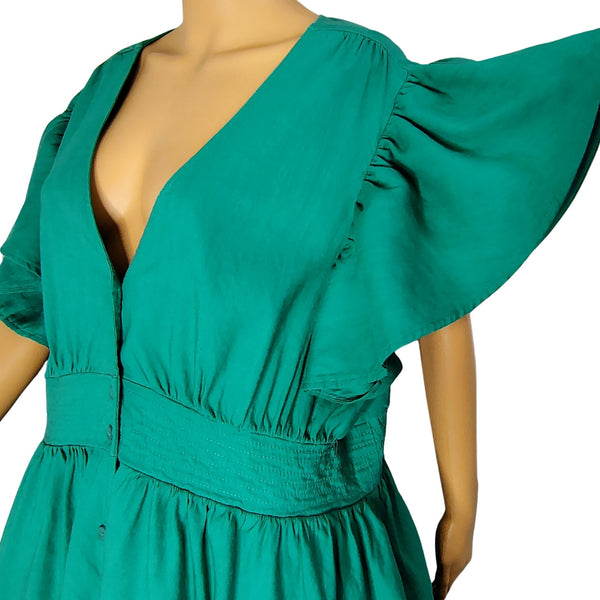Green Nordstrom Chelsea 28 Fit & Flare Midi Short Ruffle Cap Sleeve Dress Size 2X