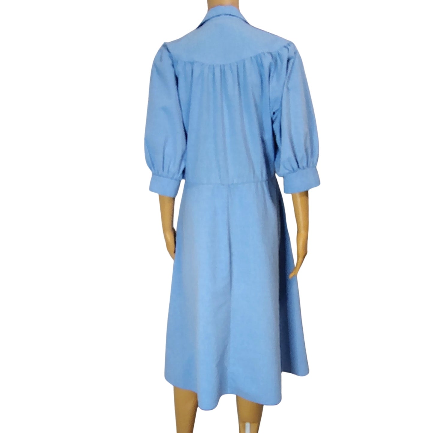 1990s Blondie Me Blue Jean Puffy Sleeve Fit Flare Dress Size Large Y2K [Vintage]