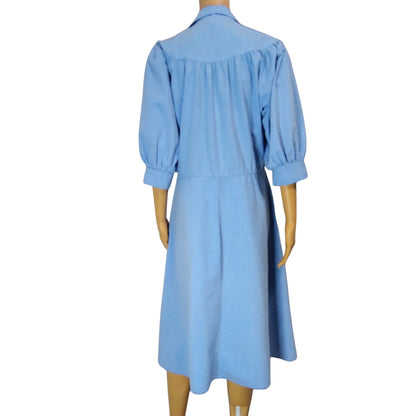 1990s Blondie Me Blue Jean Puffy Sleeve Fit Flare Dress Size Large Y2K [Vintage]
