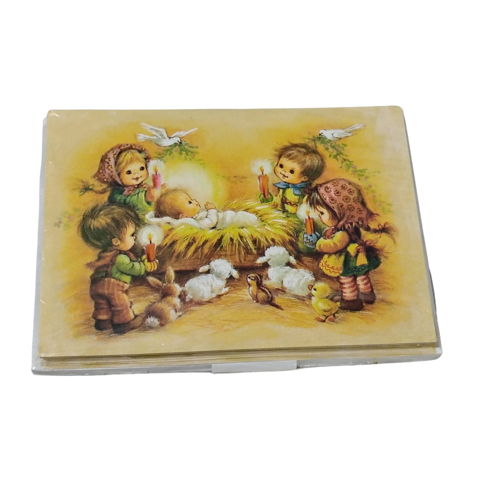 90s Nativity Childrens Scene Jesus Manger 18 New Christmas Cards Greeting Cards New in Package [Vintage]
